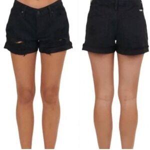 KanCan Black Estilo Distressed Denim Cuffed Shorts Size 7/27